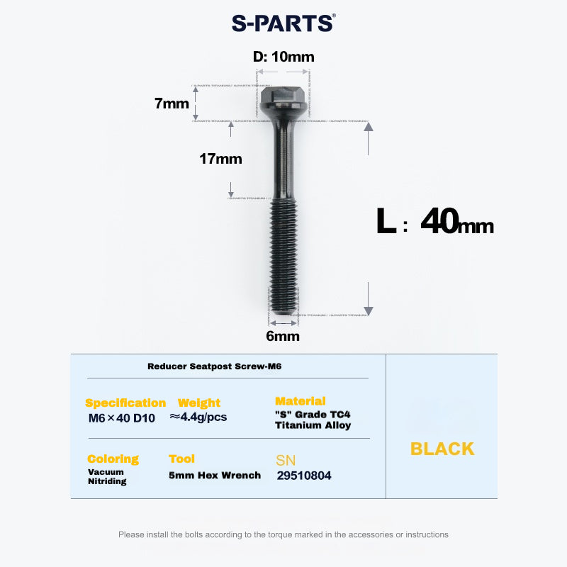S-PARTS M6 티타늄 시트포스트 스텝다운 볼트 및 너트 키트 – 다양한 길이 및 색상
