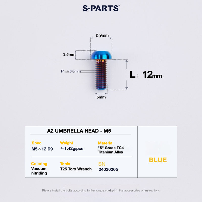 S-PARTS A2 Titanium UMBRELLA HEAD M5 x 8–34mm – TC4 Titanium Bike Hardware