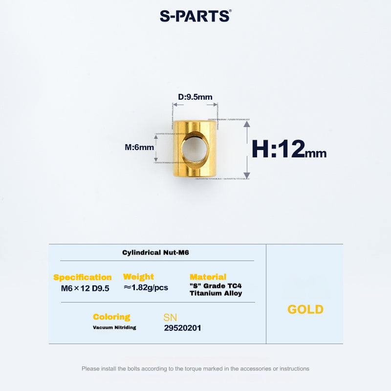 S-PARTS M6 티타늄 시트포스트 스텝다운 볼트 및 너트 키트 – 다양한 길이 및 색상