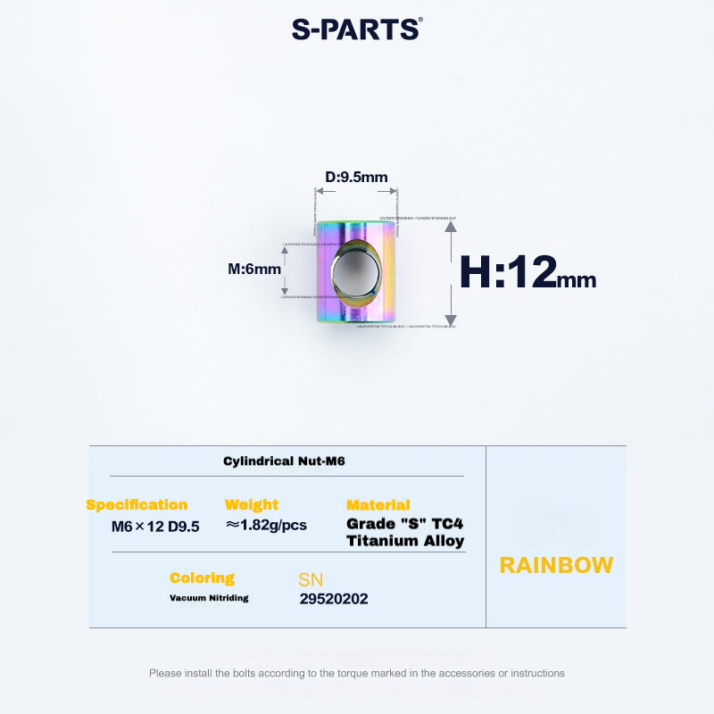 S-PARTS M6 티타늄 시트포스트 스텝다운 볼트 및 너트 키트 – 다양한 길이 및 색상
