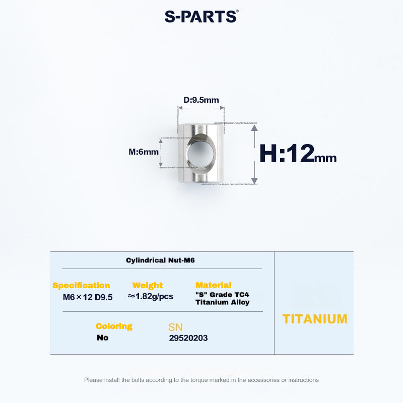 S-PARTS M6 티타늄 시트포스트 스텝다운 볼트 및 너트 키트 – 다양한 길이 및 색상
