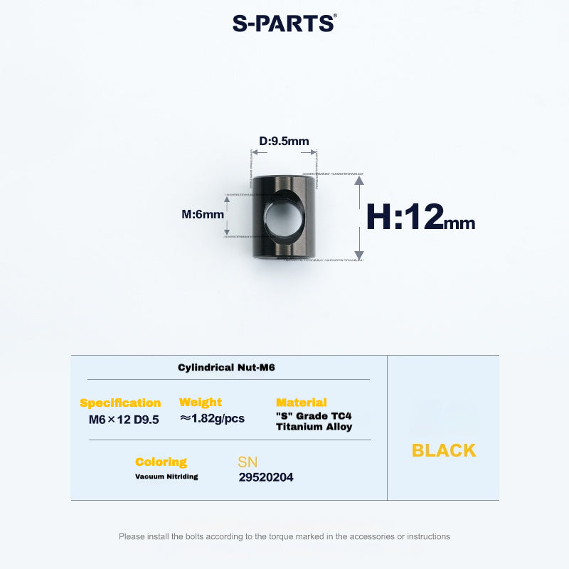 S-PARTS M6 티타늄 시트포스트 스텝다운 볼트 및 너트 키트 – 다양한 길이 및 색상