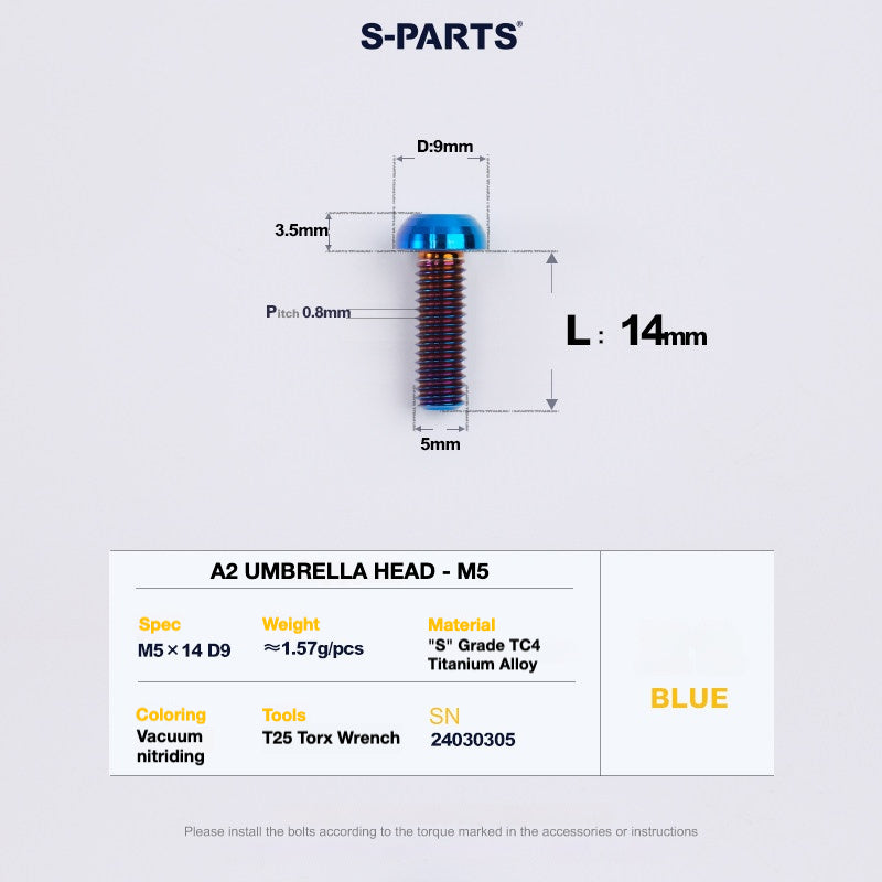 S-PARTS A2 Titanium UMBRELLA HEAD M5 x 8–34mm – TC4 Titanium Bike Hardware