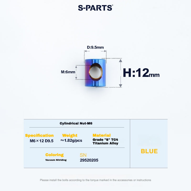 S-PARTS M6 티타늄 시트포스트 스텝다운 볼트 및 너트 키트 – 다양한 길이 및 색상