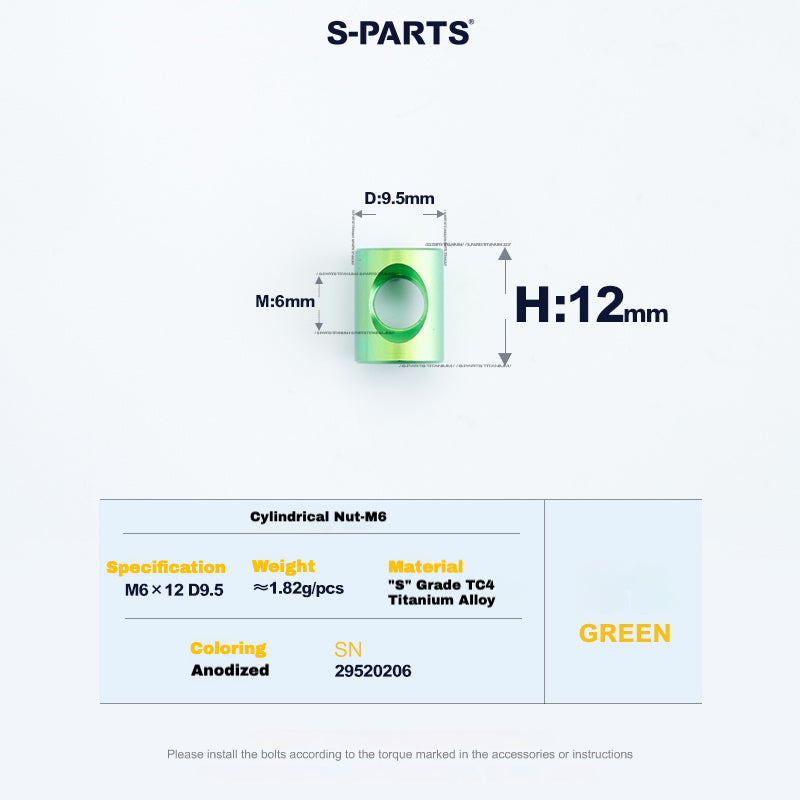 S-PARTS M6 티타늄 시트포스트 스텝다운 볼트 및 너트 키트 – 다양한 길이 및 색상