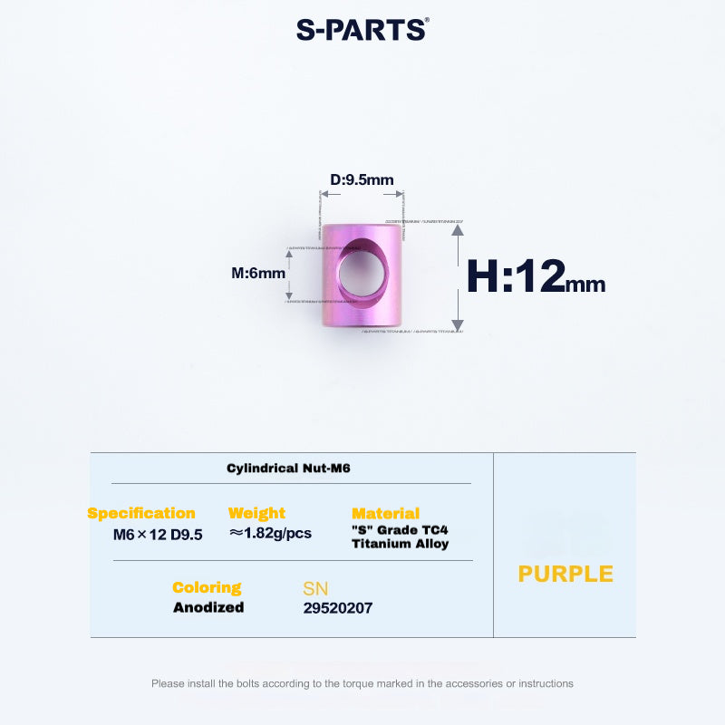 S-PARTS M6 티타늄 시트포스트 스텝다운 볼트 및 너트 키트 – 다양한 길이 및 색상