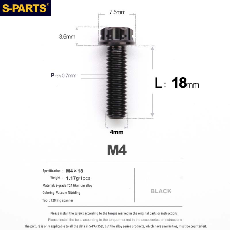 S-PARTS A3 Gold M4 Aleación de titanio Piezas estándar Tornillo para vehículo eléctrico Motocicleta Coche