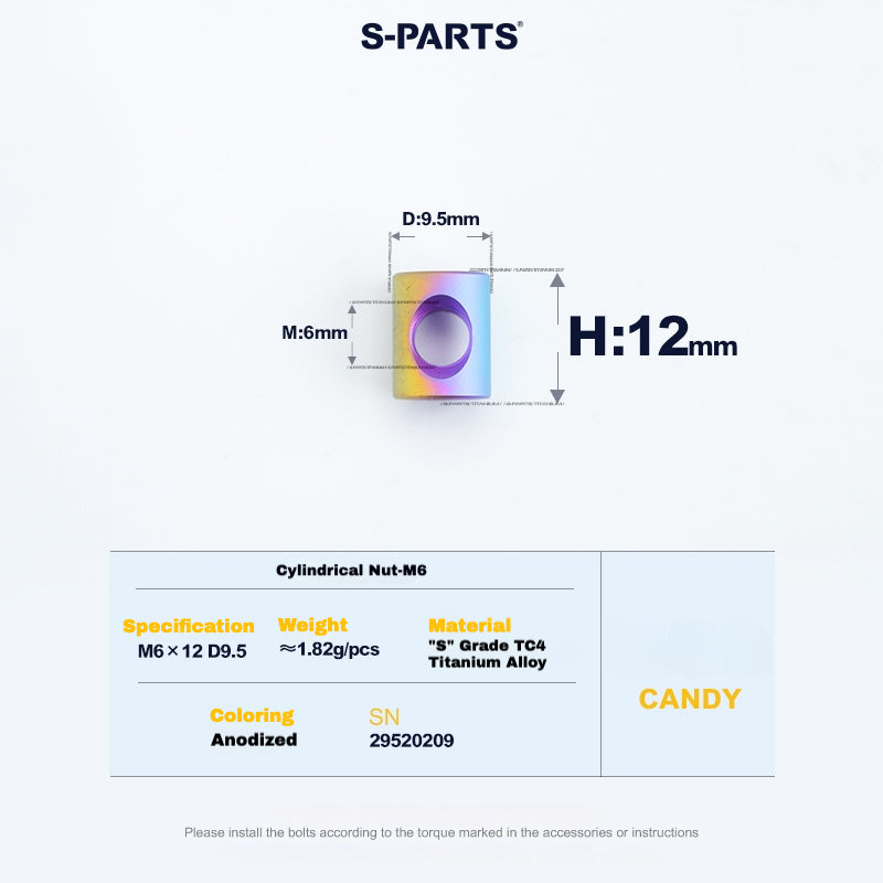 S-PARTS M6 티타늄 시트포스트 스텝다운 볼트 및 너트 키트 – 다양한 길이 및 색상