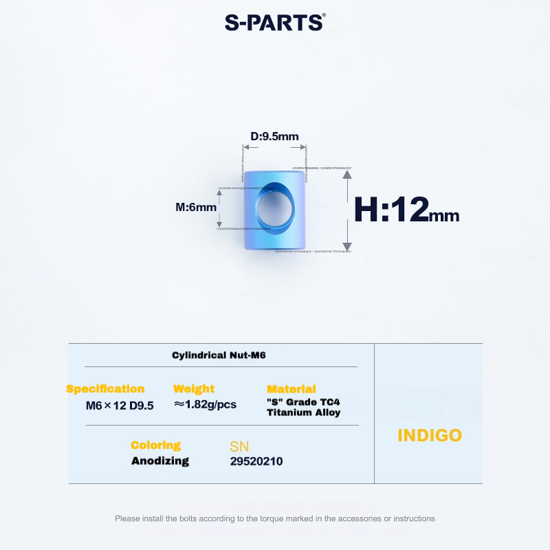 S-PARTS M6 티타늄 시트포스트 스텝다운 볼트 및 너트 키트 – 다양한 길이 및 색상