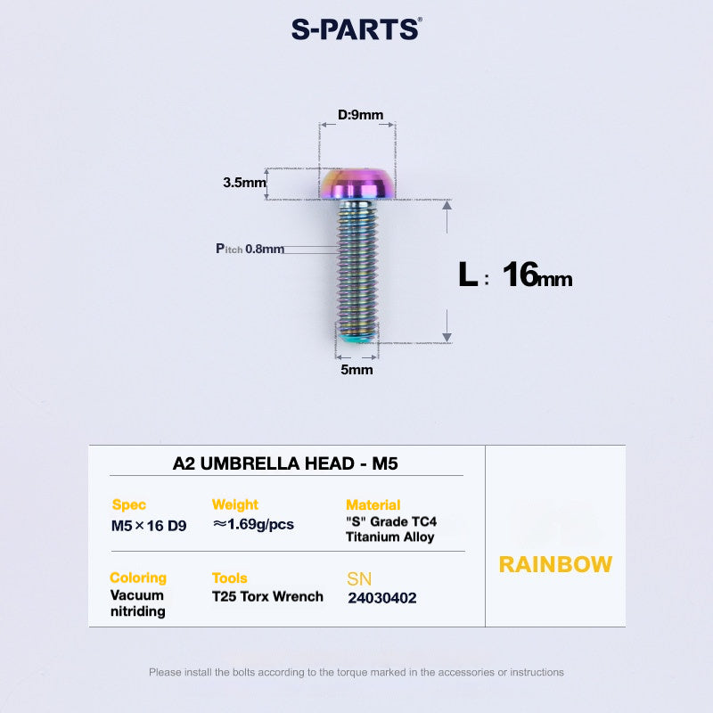 S-PARTS A2 Titanium UMBRELLA HEAD M5 x 8–34mm – TC4 Titanium Bike Hardware