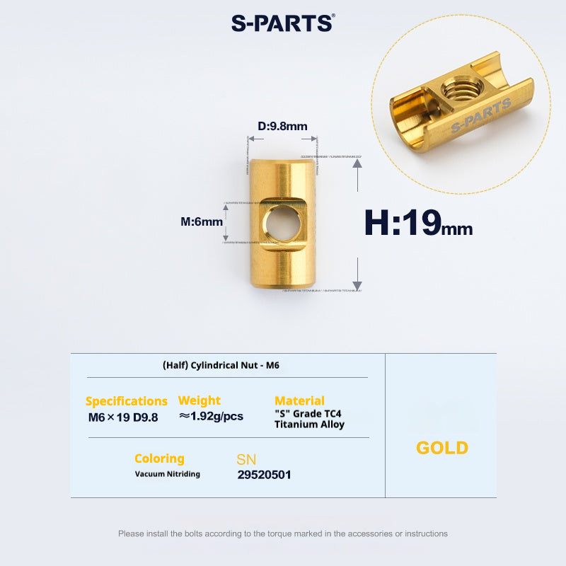 S-PARTS M6 티타늄 시트포스트 스텝다운 볼트 및 너트 키트 – 다양한 길이 및 색상