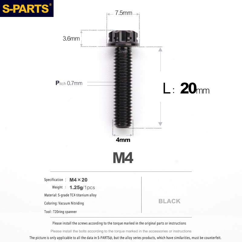 S-PARTS A3 Gold M4 Aleación de titanio Piezas estándar Tornillo para vehículo eléctrico Motocicleta Coche