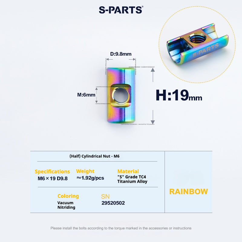 S-PARTS M6 티타늄 시트포스트 스텝다운 볼트 및 너트 키트 – 다양한 길이 및 색상