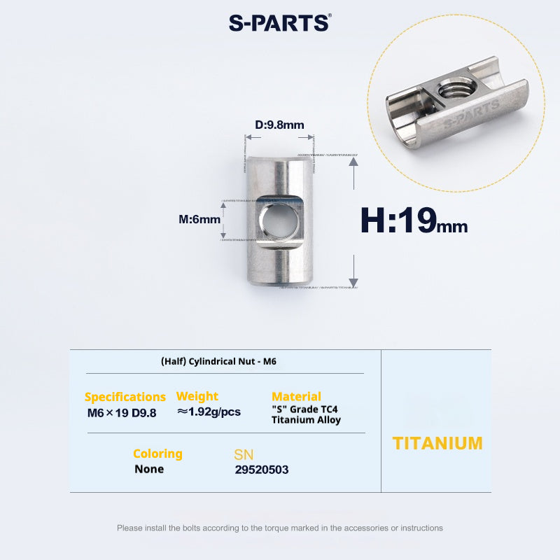 S-PARTS M6 티타늄 시트포스트 스텝다운 볼트 및 너트 키트 – 다양한 길이 및 색상