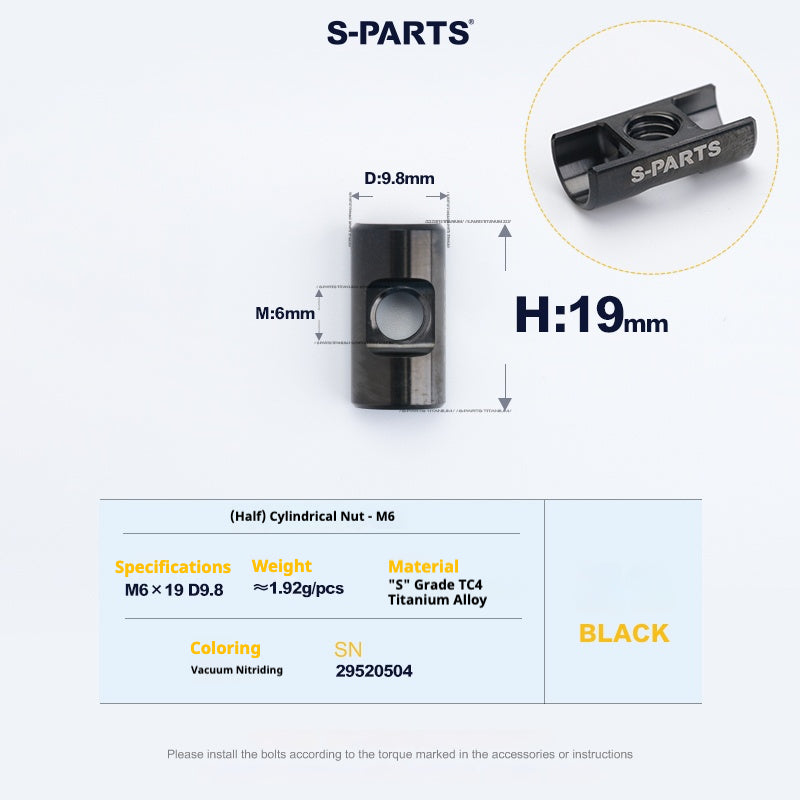 S-PARTS M6 티타늄 시트포스트 스텝다운 볼트 및 너트 키트 – 다양한 길이 및 색상