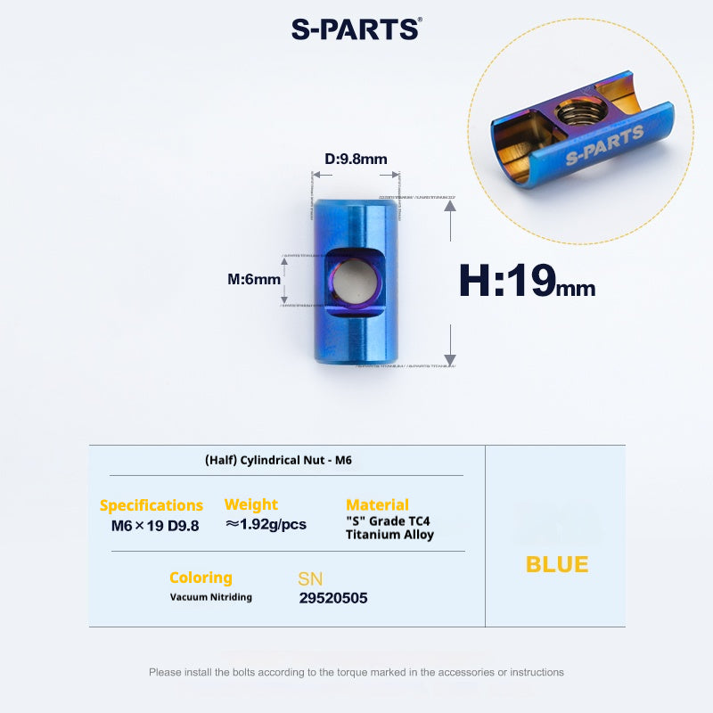 S-PARTS M6 티타늄 시트포스트 스텝다운 볼트 및 너트 키트 – 다양한 길이 및 색상
