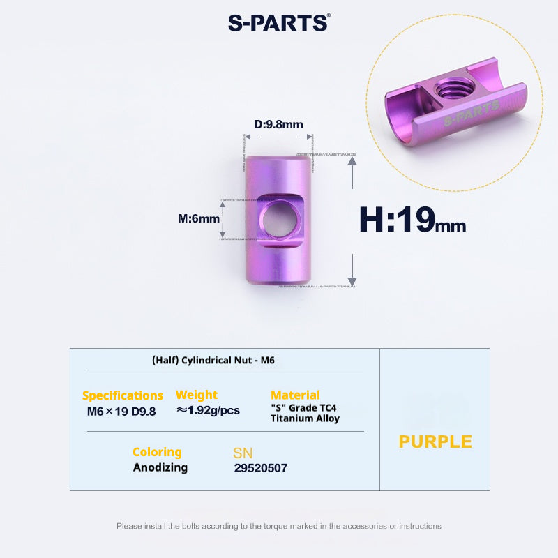 S-PARTS M6 티타늄 시트포스트 스텝다운 볼트 및 너트 키트 – 다양한 길이 및 색상