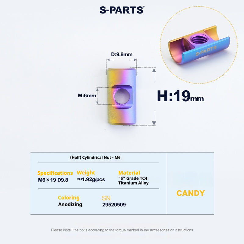 S-PARTS M6 티타늄 시트포스트 스텝다운 볼트 및 너트 키트 – 다양한 길이 및 색상