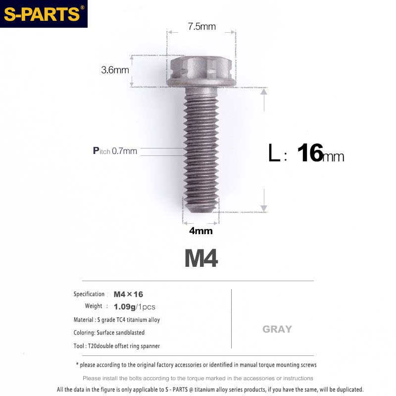 S-PARTS A3 Gold M4 Aleación de titanio Piezas estándar Tornillo para vehículo eléctrico Motocicleta Coche