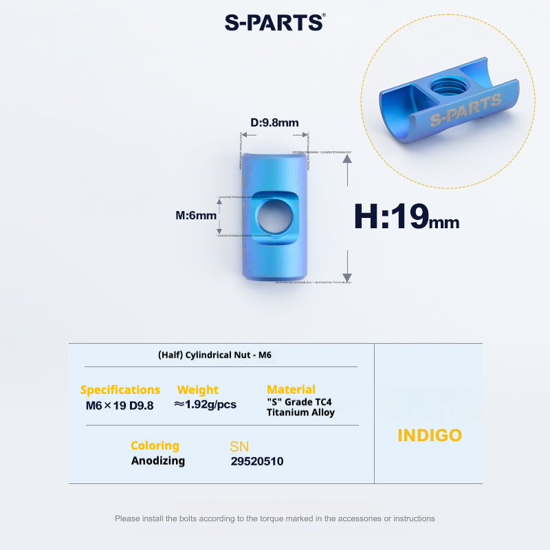 S-PARTS M6 티타늄 시트포스트 스텝다운 볼트 및 너트 키트 – 다양한 길이 및 색상