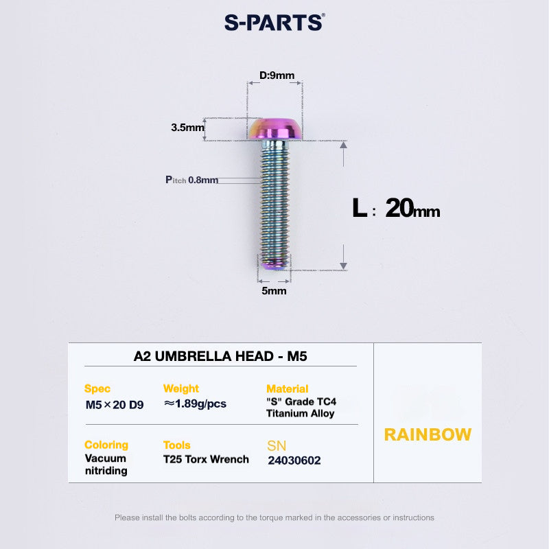 S-PARTS A2 Titanium UMBRELLA HEAD M5 x 8–34mm – TC4 Titanium Bike Hardware