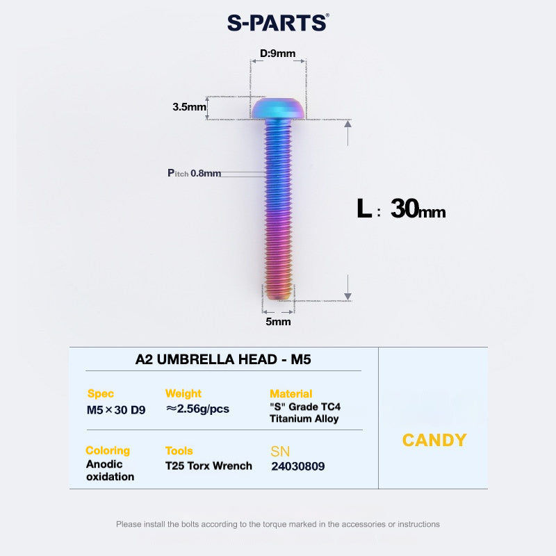 S-PARTS A2 Titanium UMBRELLA HEAD M5 x 8–34mm – TC4 Titanium Bike Hardware