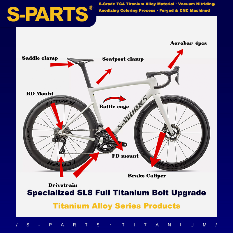 S-Parts Titanium Upgrade for Tarmac SL9/SL8/Specialized Sworks Shimano Dura Ace SRAM RED AXS/R9270 R9250 Di2 Force Project BLACK LTD/ SD Worx Screw Bolt Nut