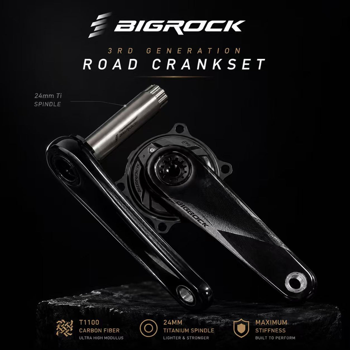 BIGROCK Gen 3 Carbon Crankset with 24mm Titanium Spindle | Ultra-Light Road Bike Crankset & P1 Power Meter