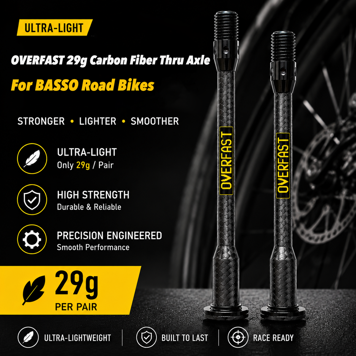 OVERFAST 29g Ultra-Light Carbon Fiber Thru Axle Set for BASSO Road Bikes