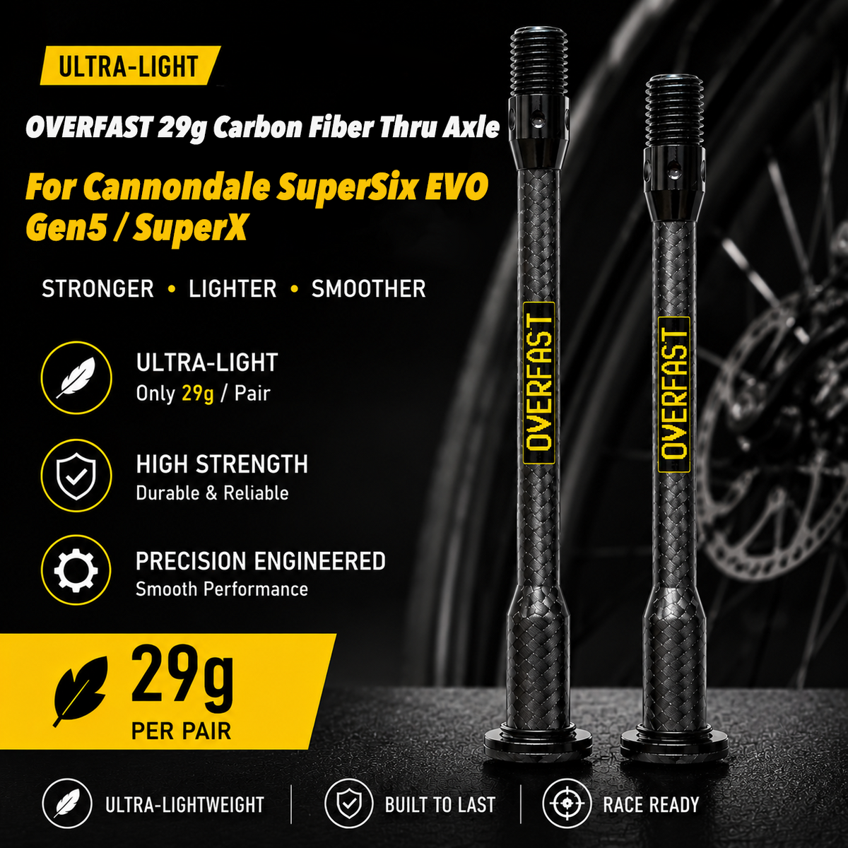 OVERFAST 29g Carbon Fiber Thru Axle for Cannondale SuperSix EVO