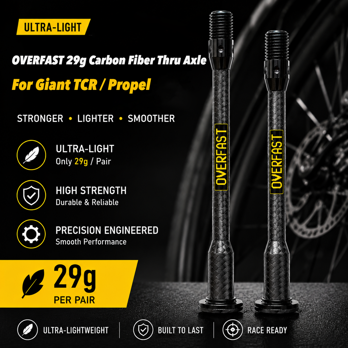 OVERFAST 29g Ultra-Light Carbon Fiber Thru Axle Set for Giant TCR / Propel