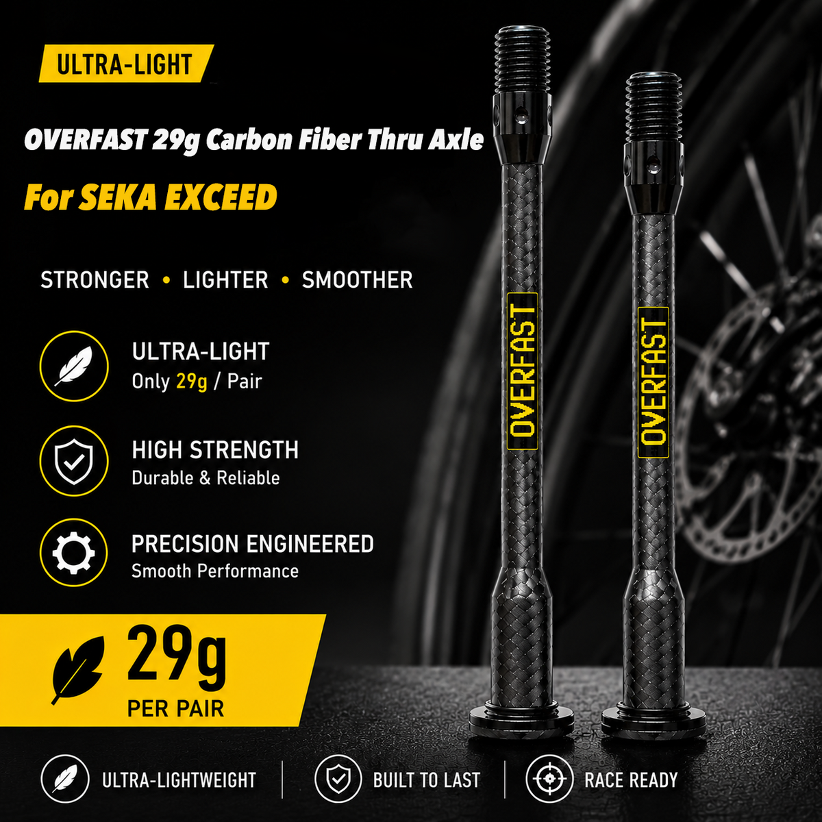 OVERFAST 29g Ultra-Light Carbon Fiber Thru Axle Set for SEKA EXCEED / SPEAR