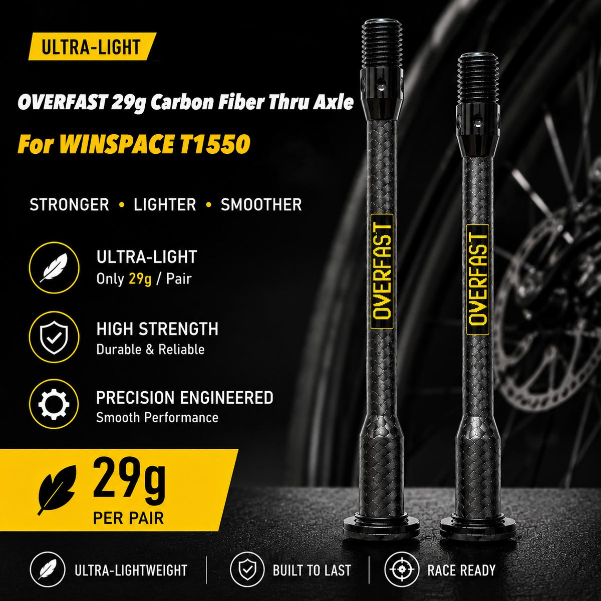 OVERFAST 29g Ultra-Light Carbon Fiber Thru Axle Set for WINSPACE T1550