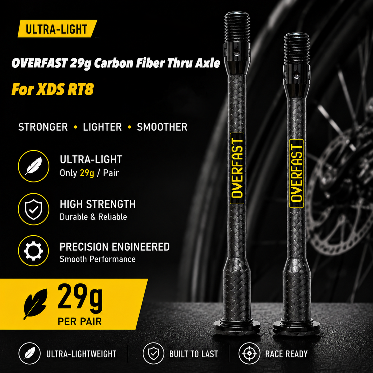 OVERFAST 29g Ultra-Light Carbon Fiber Thru Axle Set for XDS RT8 / RT9 / AD9