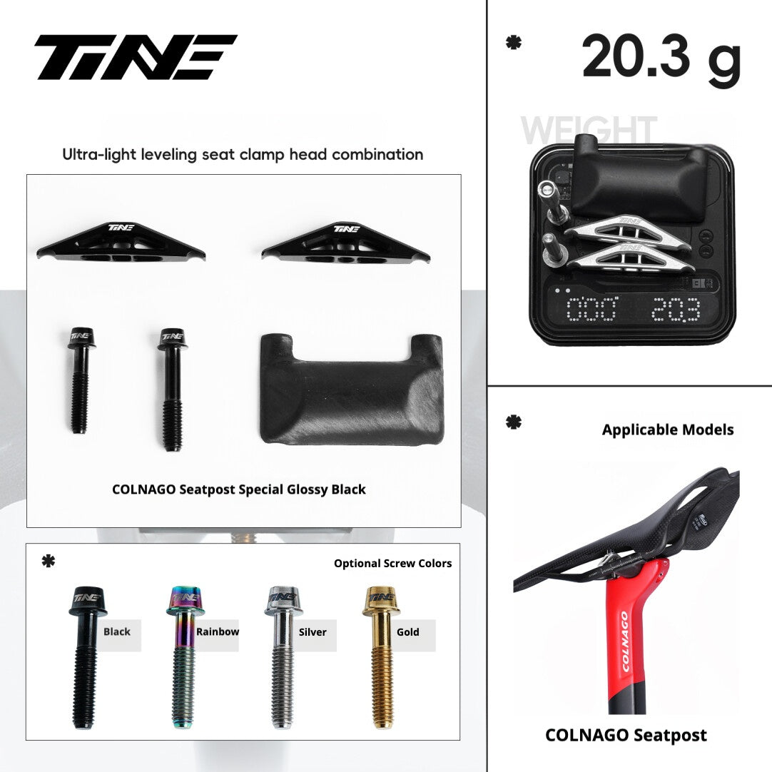 TiNE Ultra-Light 6.8g Seat Clamp & Leveling Assembly | Compatible with Specialized SL9/SL8 Aethos, Colnago & DARIMO Seatposts | CNC Titanium Precision
