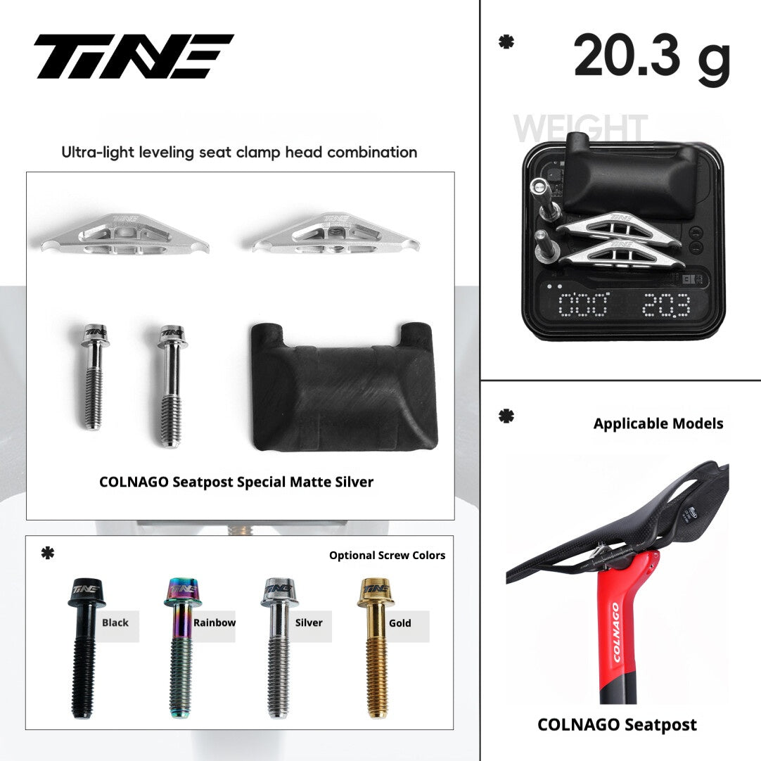 TiNE Ultra-Light 6.8g Seat Clamp & Leveling Assembly | Compatible with Specialized SL9/SL8 Aethos, Colnago & DARIMO Seatposts | CNC Titanium Precision