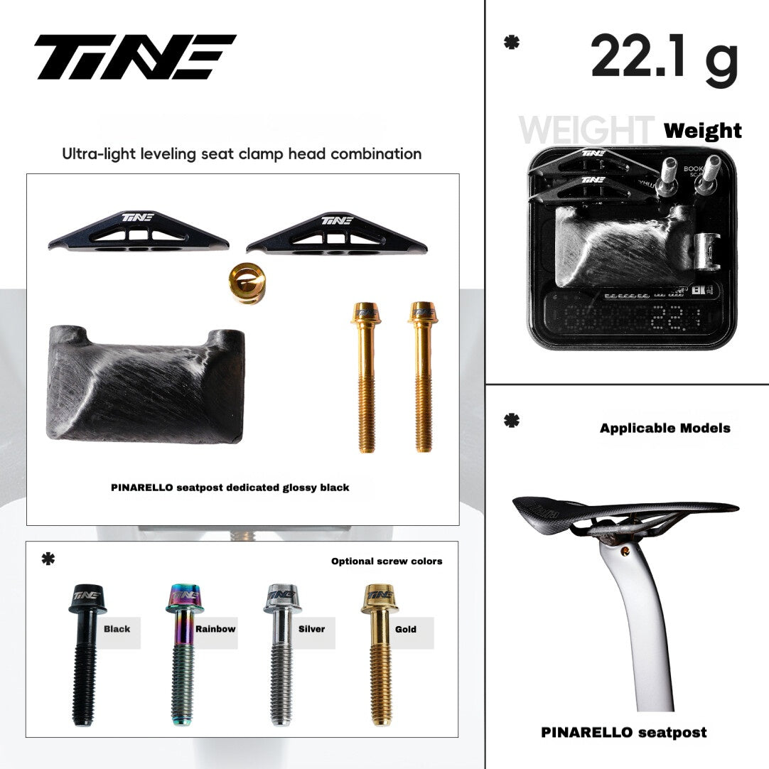 TiNE Ultralight Seat Clamp Kit for Pinarello F-Series / 2025 Models 22.1g – Carbon Base + Titanium Bolts