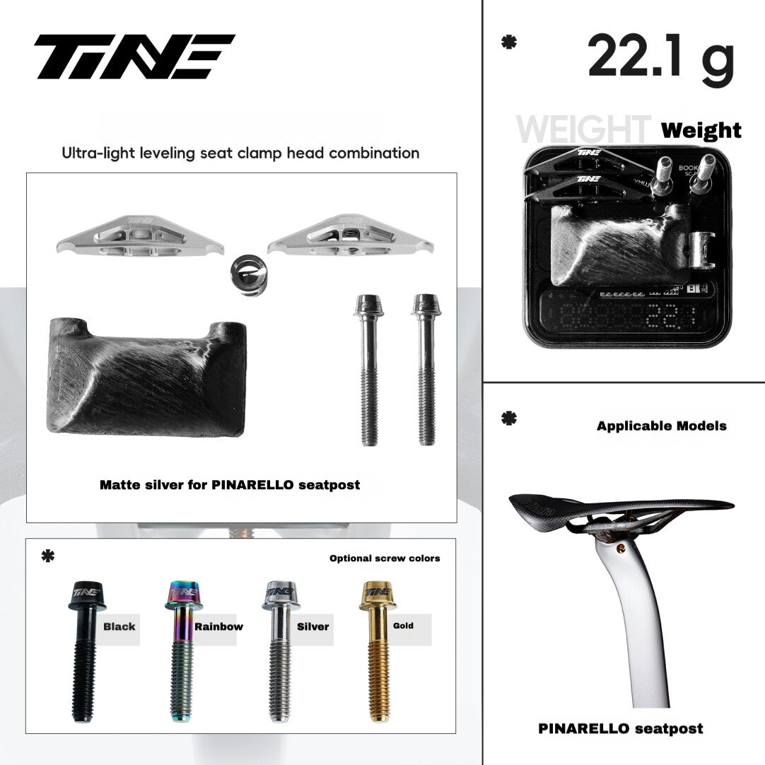 TiNE Ultralight Seat Clamp Kit for Pinarello F-Series / 2025 Models 22.1g – Carbon Base + Titanium Bolts