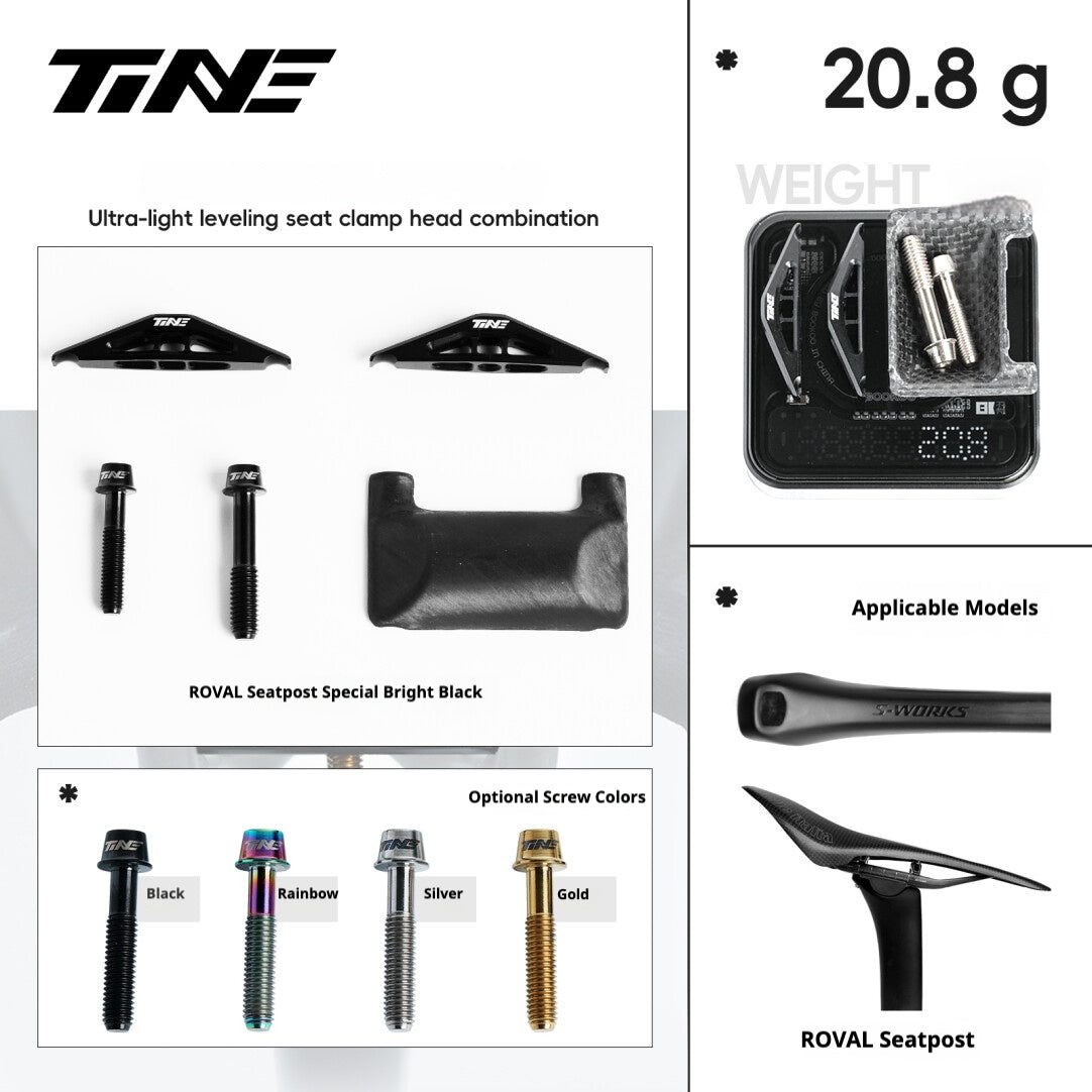 TiNE Ultra-Light 6.8g Seat Clamp & Leveling Assembly | Compatible with Specialized SL9/SL8 Aethos, Colnago & DARIMO Seatposts | CNC Titanium Precision