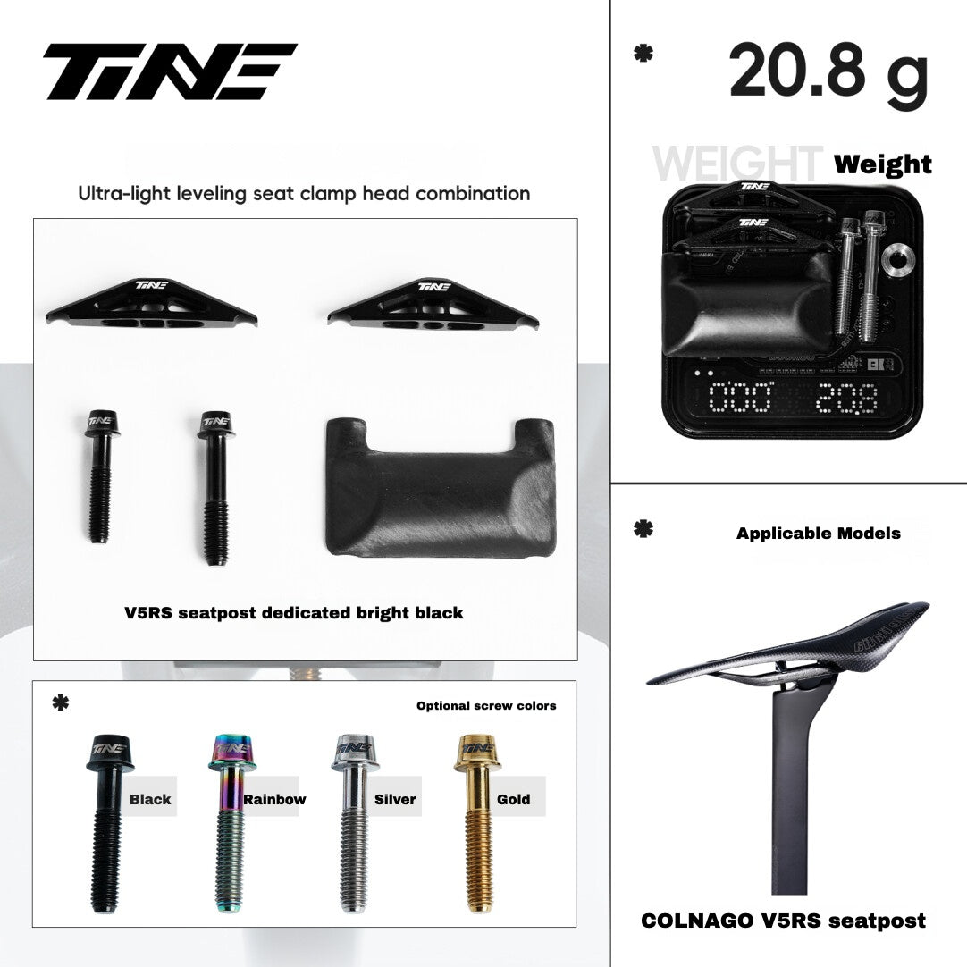 TiNE Ultra-Light Titanium Seat Clamp Kit for Colnago V5RS Y1RS Seatpost | 20.8g Lightweight Leveling Saddle Rail Assembly