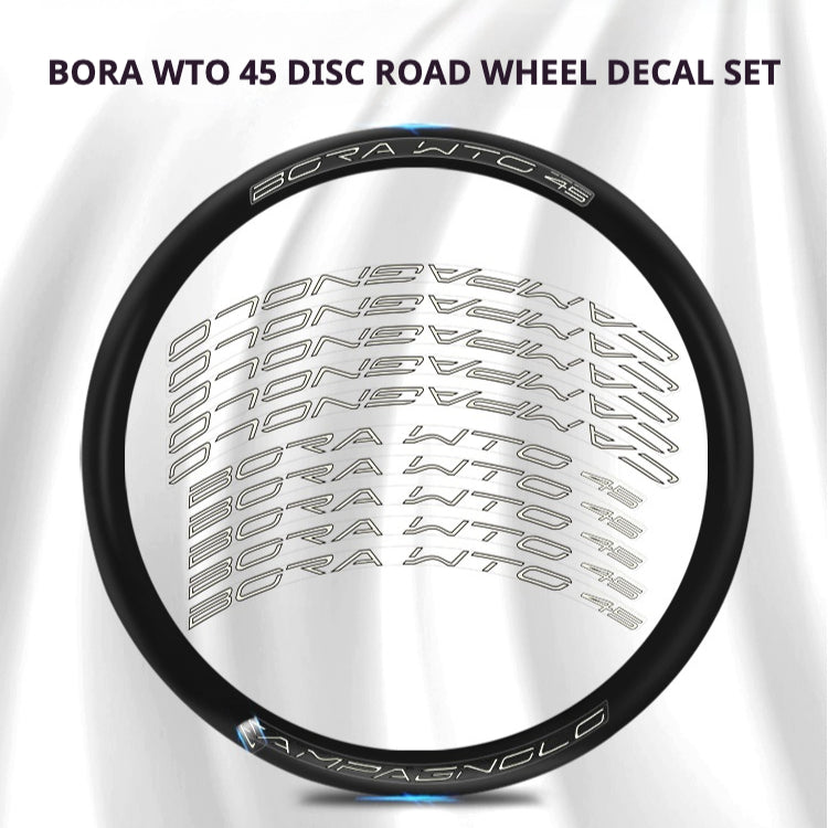 Set d'autocollants pour jantes BORA WTO 45 DISC – stickers de jante Campagnolo personnalisés | Adhésif 3M imperméable | Plusieurs couleurs disponibles
