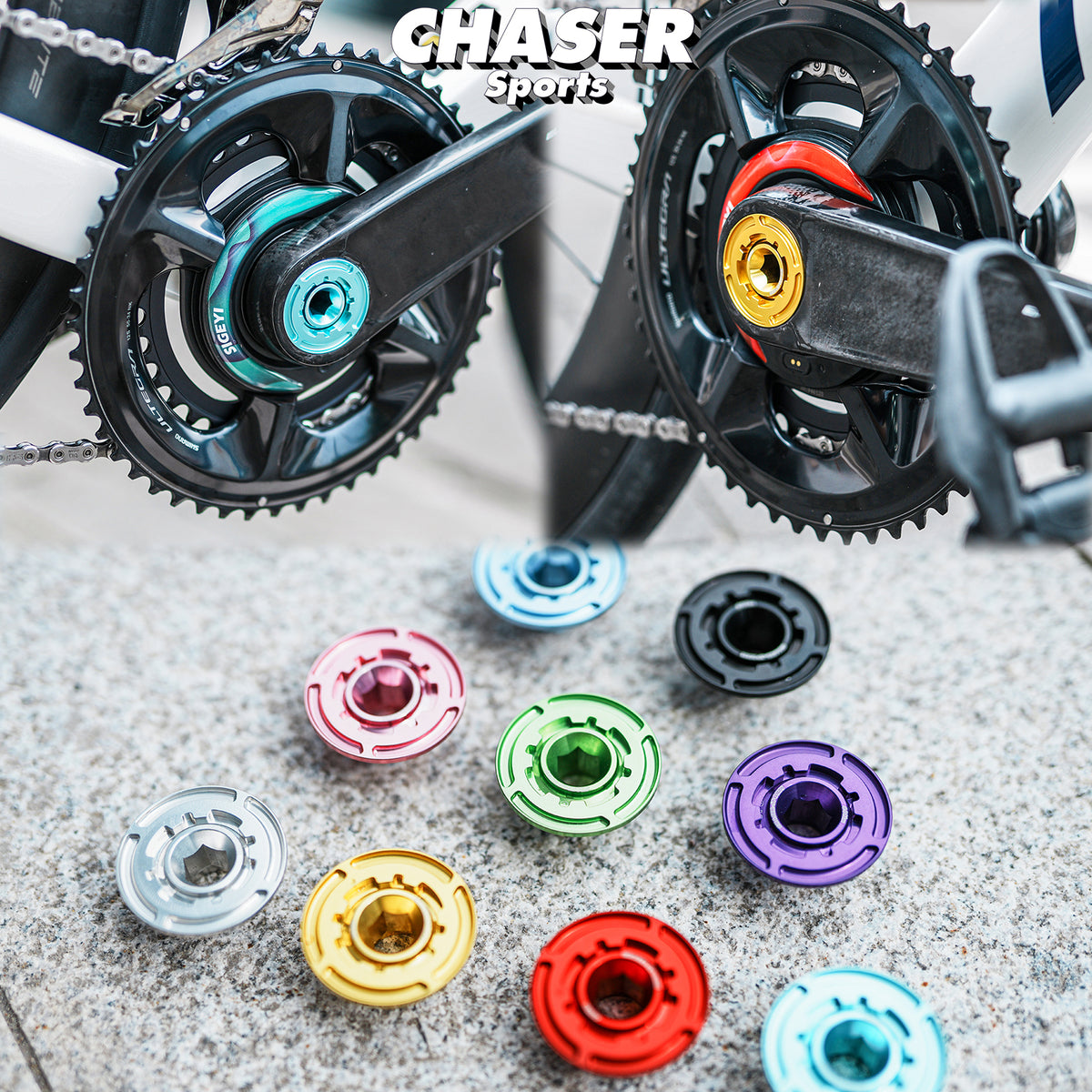 Kit de vis de manivelle ultra-légères en aluminium Chaser pour Elilee XXE X310 | Jeu de vis de plateau et capuchon anti-desserrage (avec cache-poussière aérodynamique)