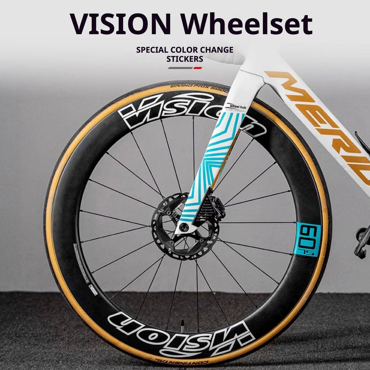 Kit d'autocollants pour jante VISION METRON SL60 / SL45 – Ensemble 1 roue + 1 bande de rechange (Commander 2 pour un vélo complet)