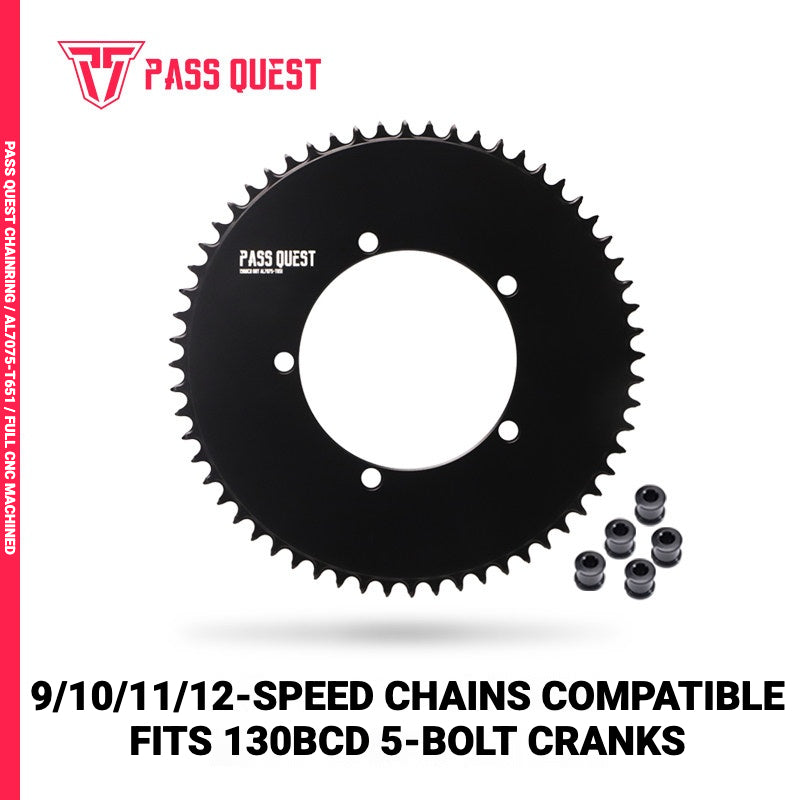 PASS QUEST 130BCD Full-Profile Narrow-Wide Chainring | 5-Bolt Road & Folding Bike 1x 42T–60T