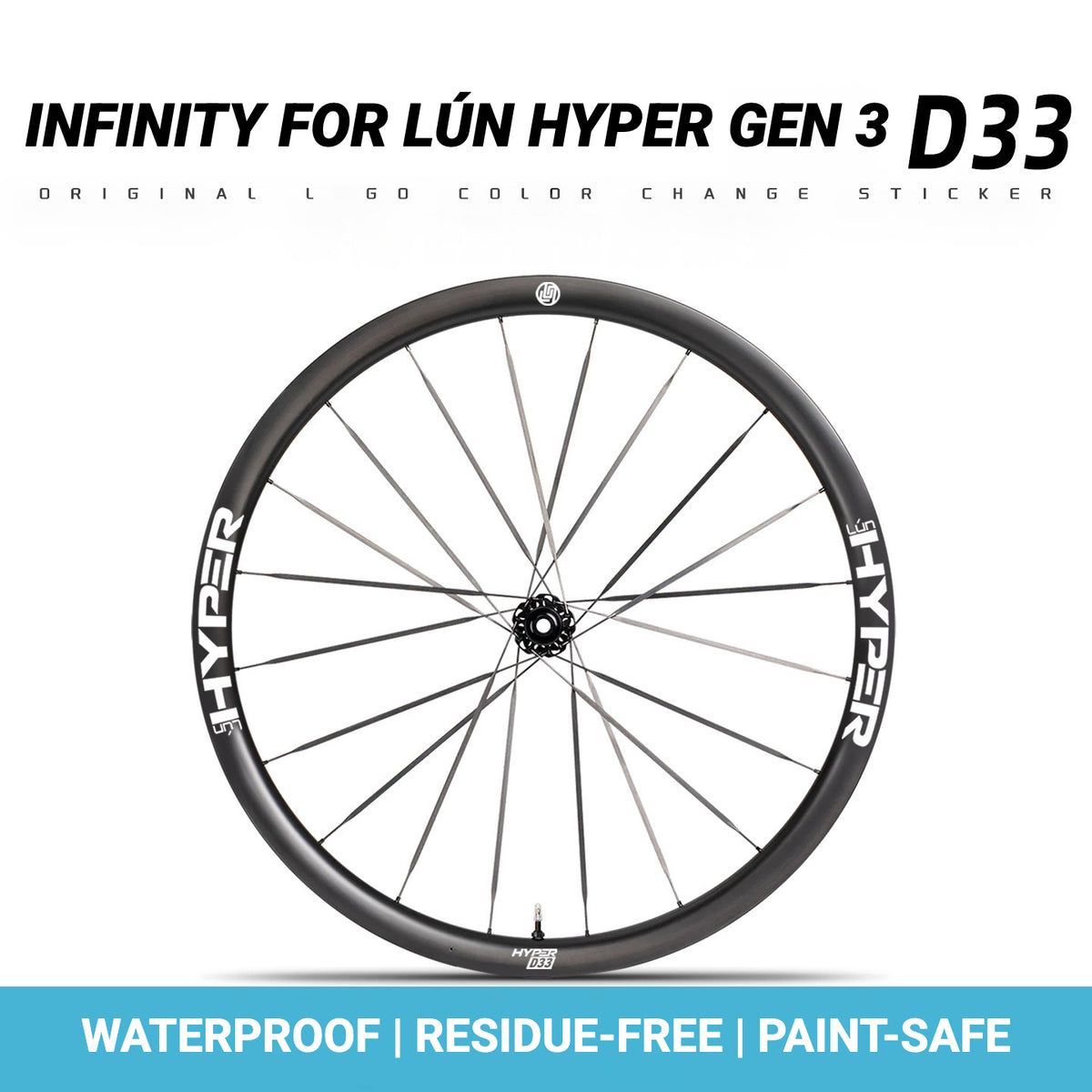 Autocollants Logo Infinity pour Jantes Lún HYPER 3 D33 Gen 3 | Autocollants de Jante Imperméables (Ensemble Complet pour Deux Roues + Autocollants de Rechange Inclus)