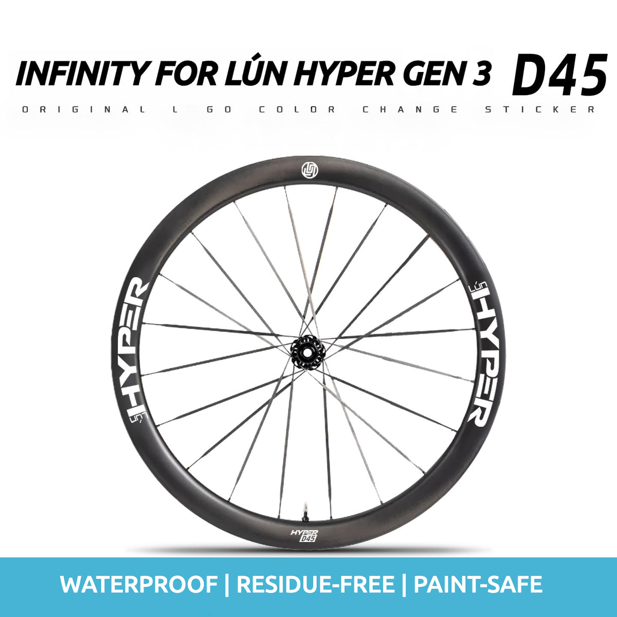Autocollants Logo Infinity pour Jantes Lún HYPER 3 D45 Gen 3 | Stickers de Jante Imperméables (Jeu Complet pour Deux Roues + Stickers de Rechange Inclus)