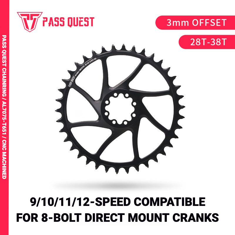 PASS QUEST 8-Bolt Direct Mount Chainring for SRAM Force / RED | 3mm Offset 28T–48T
