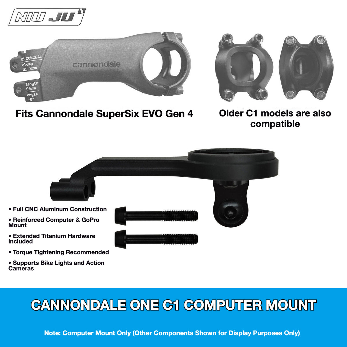 NIUJU Cannondale ONE C1 Stem Computer Mount | LAB71 SuperSix Garmin Wahoo Extension Mount