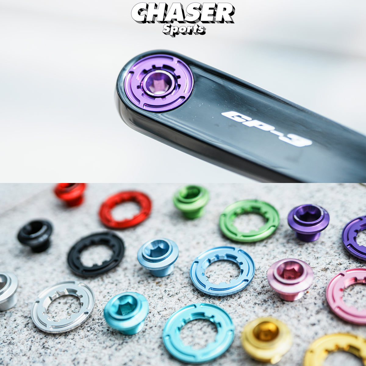 Kit de boulons de manivelle en aluminium ultra-léger Chaser pour Cybrei GP-3｜Set de boulons de fixation de plateau et capuchons anti-desserrage (avec cache-poussière aérodynamique)