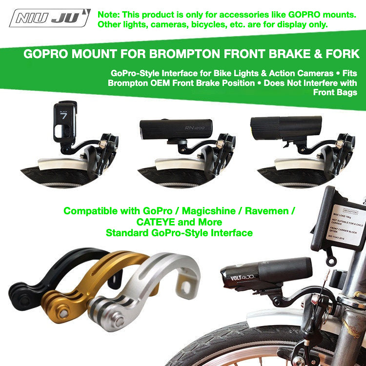 NIUJU Brompton Front Fork GoPro Mount | Bike Light & Action Camera Bracket